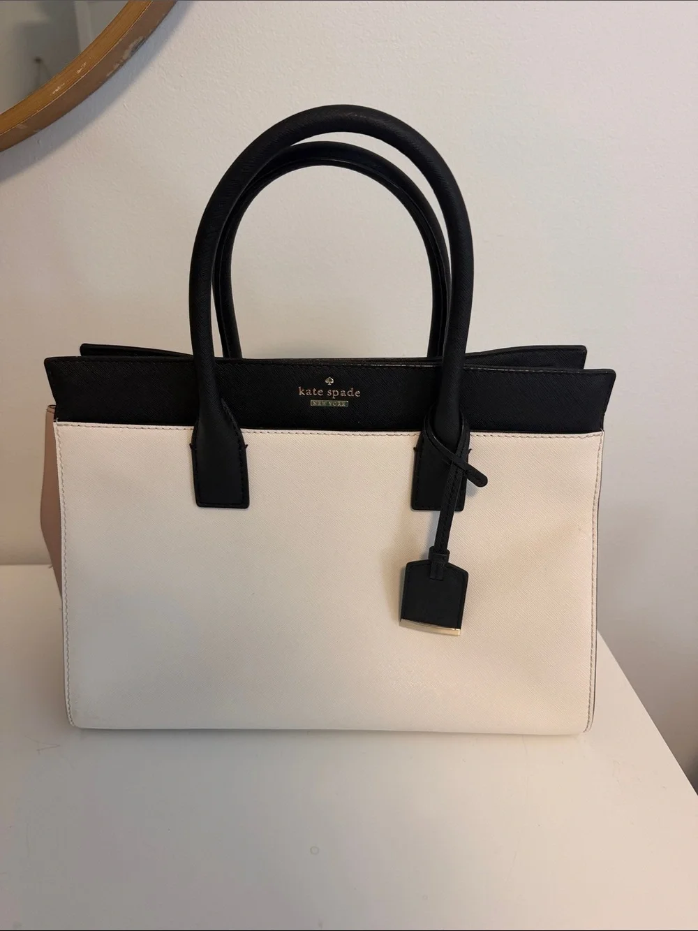 kate spade Black and Cream Colorblock Structured Satchel